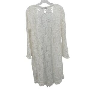 Retro Threads Womens White Crochet Lace Fringe Duster Cardigan Medallion Large
